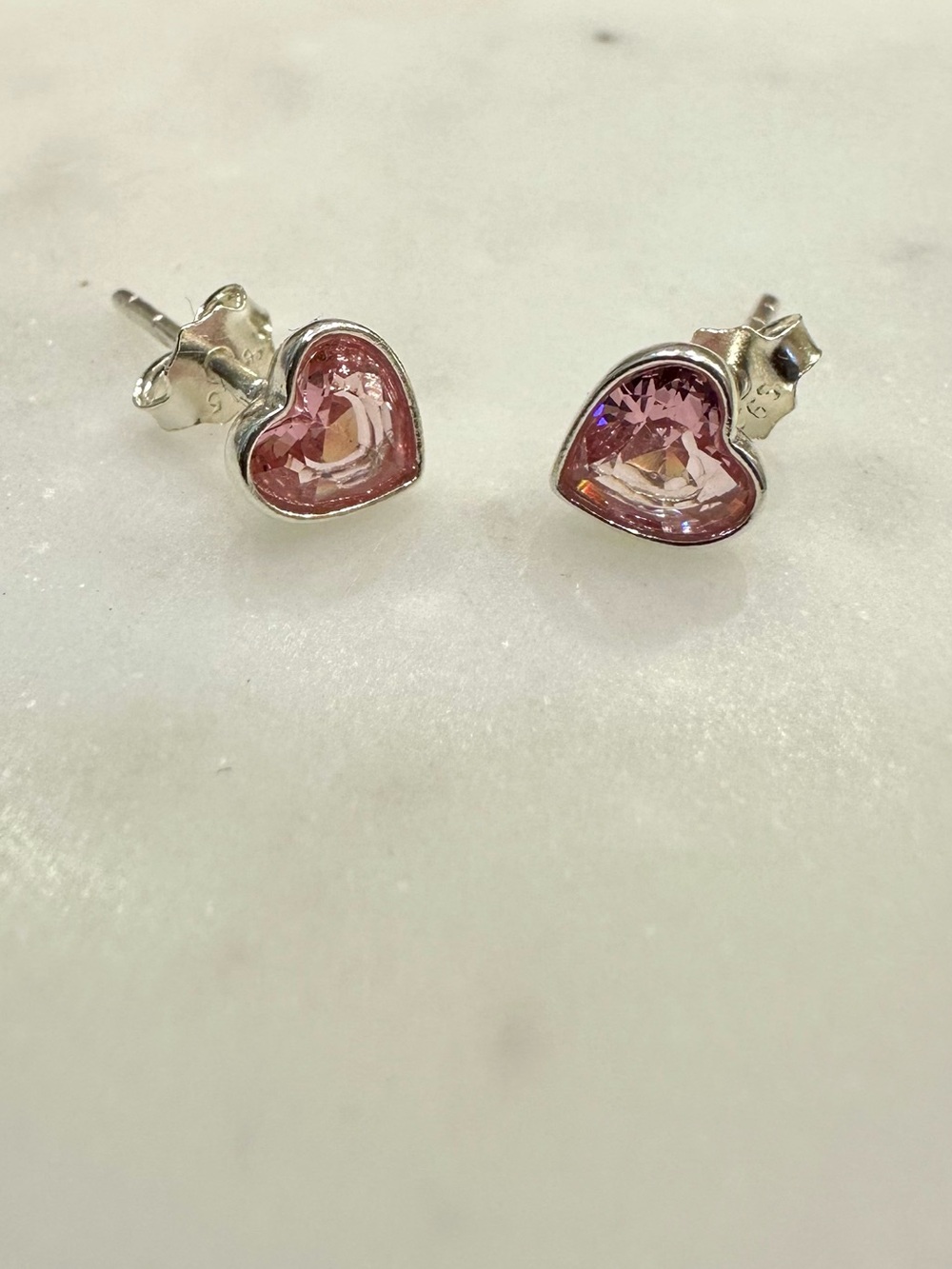 Bezel heart birthstone studs pink tourmaline october